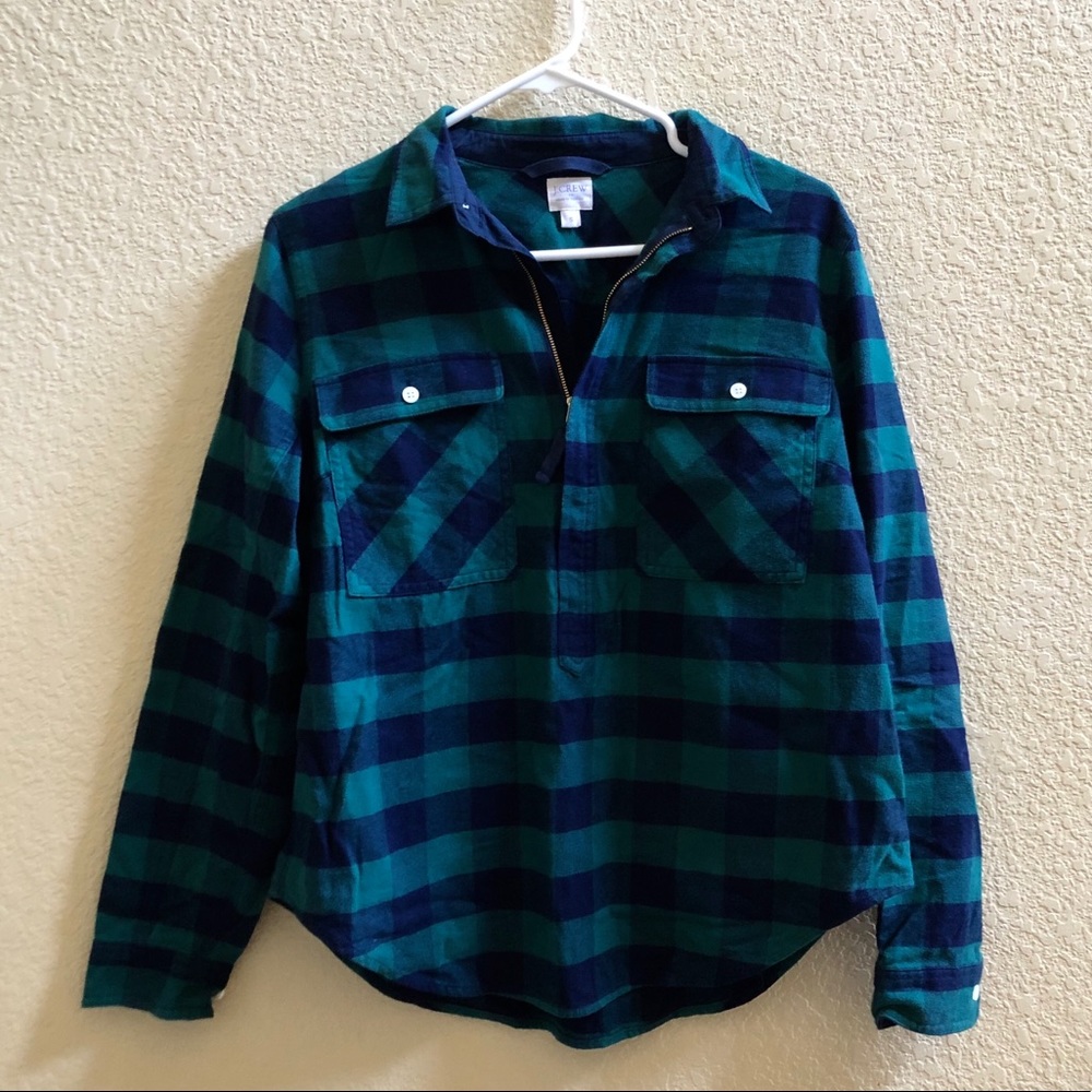 J.Crew Half Zip Buffalo Plaid Top